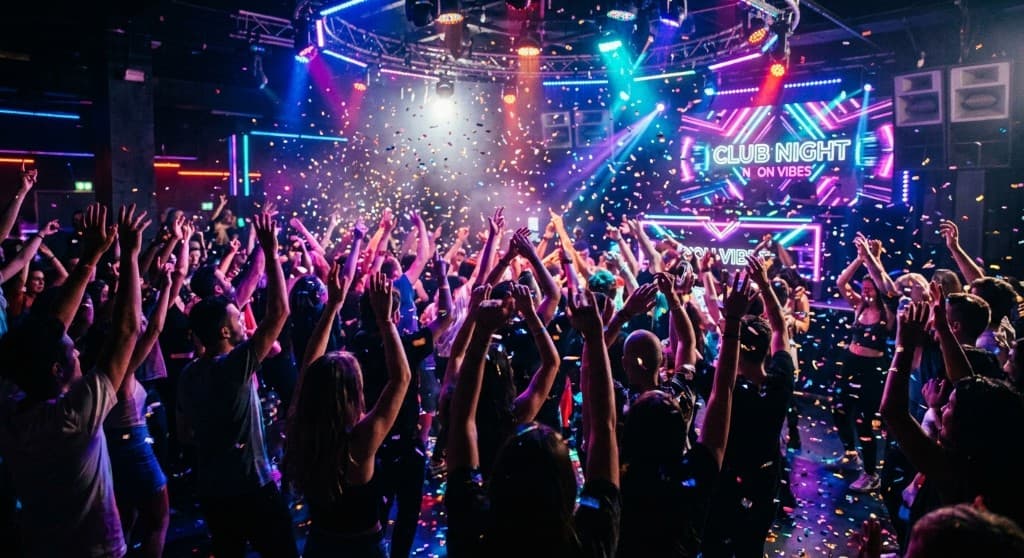 People dancing at a night event